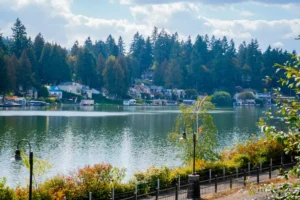 A serene lake reflects